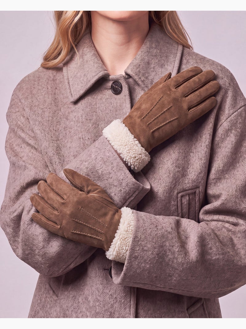 Guantes en cuero, con forro de imitación de piel, elegante mujer Cognac - Kiabi