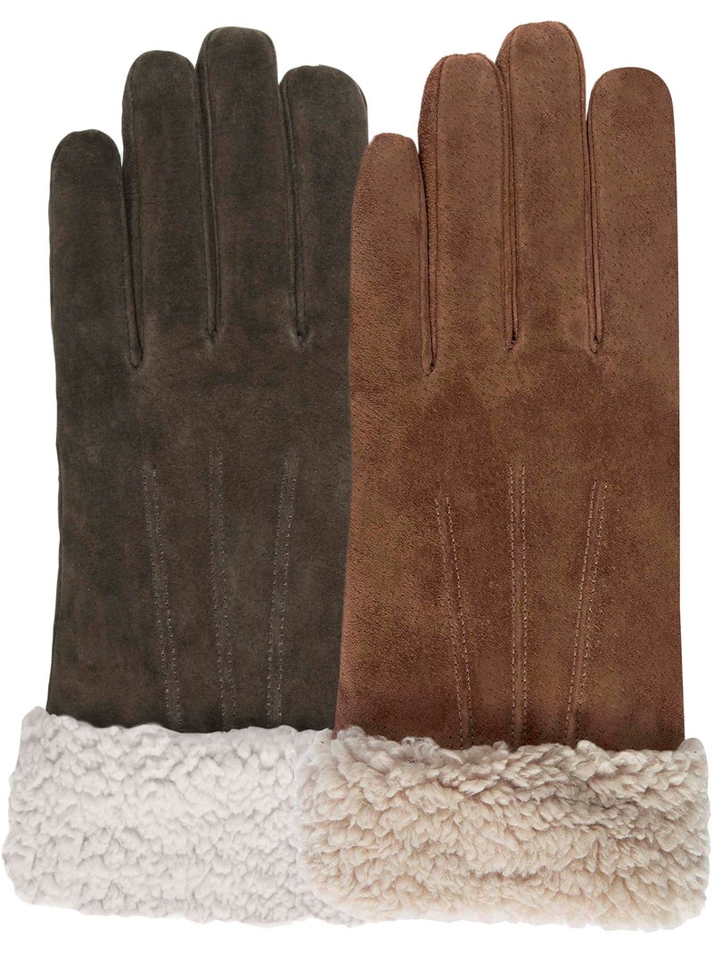 Guantes en cuero, con forro de imitación de piel, elegante mujer Cognac - Kiabi
