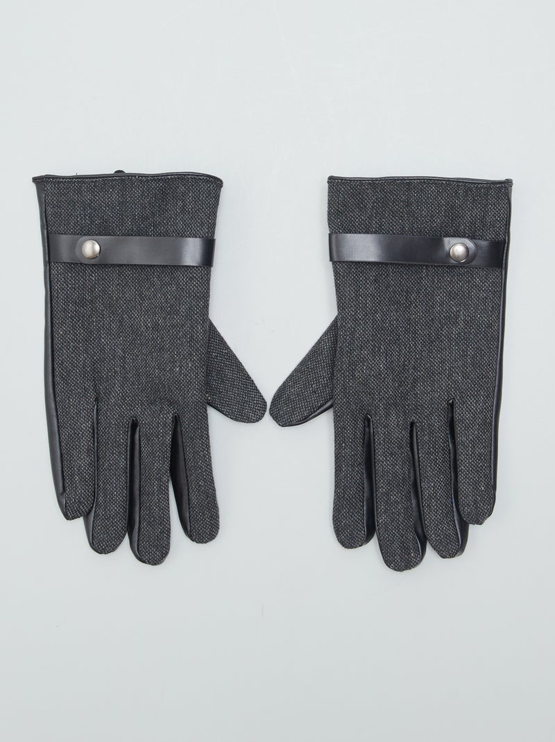 Guantes en dos materiales con forro polar NEGRO - Kiabi