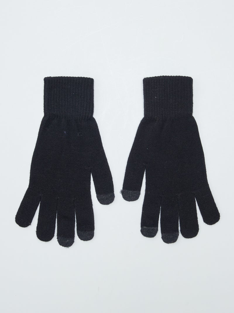 Guantes lisos de punto con extremos a contraste NEGRO - Kiabi