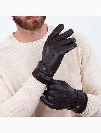 Guantes Pantallas táctiles de cuero de cabra plena flor - forro polar hombre Isotoner