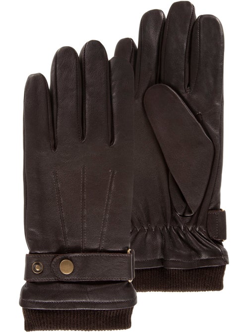 Guantes Pantallas táctiles de cuero de cabra plena flor - forro polar hombre Isotoner - Kiabi