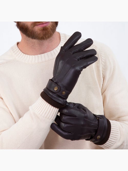 Guantes Pantallas táctiles de cuero de cabra plena flor - forro polar hombre Isotoner - Kiabi