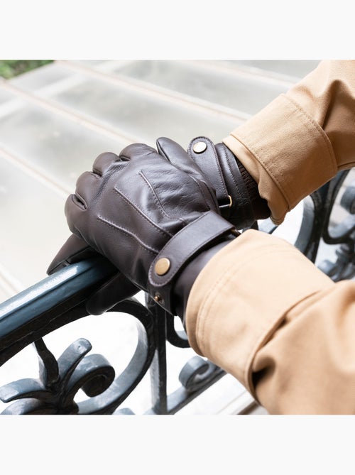 Guantes Pantallas táctiles de cuero de cabra plena flor - forro polar hombre Isotoner - Kiabi