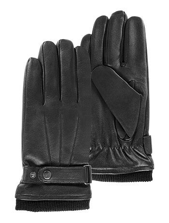 Guantes Pantallas táctiles de cuero de cabra plena flor - forro polar hombre Isotoner