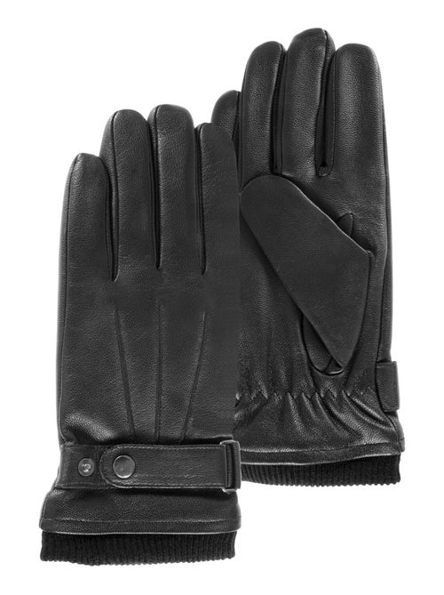 Guantes Pantallas táctiles de cuero de cabra plena flor - forro polar hombre Isotoner - Kiabi