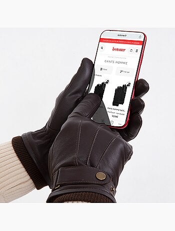 Guantes pantallas táctiles de cuero de cabra plena flor - forro polar hombre