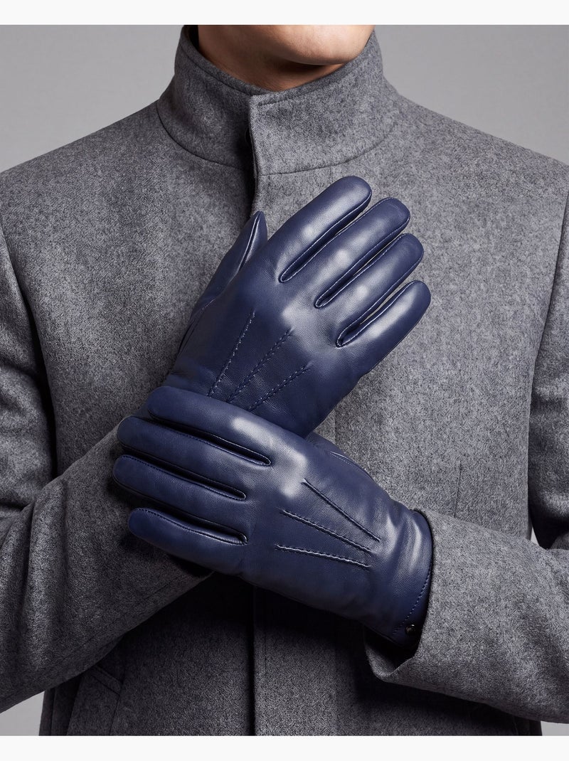 Guantes piel de cordero - forrado seda hombre Azul marino - Kiabi