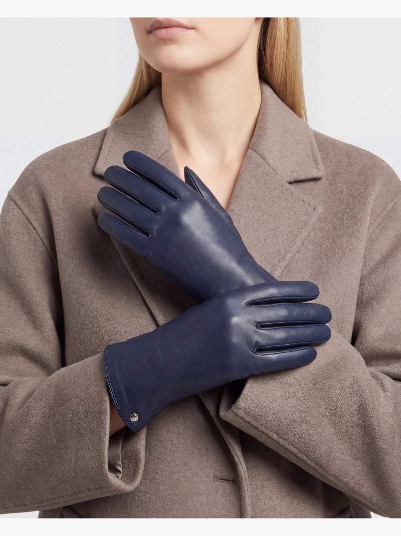 Guantes piel de cordero - forrado seda mujer Azul marino - Kiabi