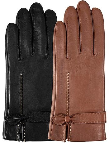 Guantes piel de cordero con lazo plano - forrado seda mujer isotoner
