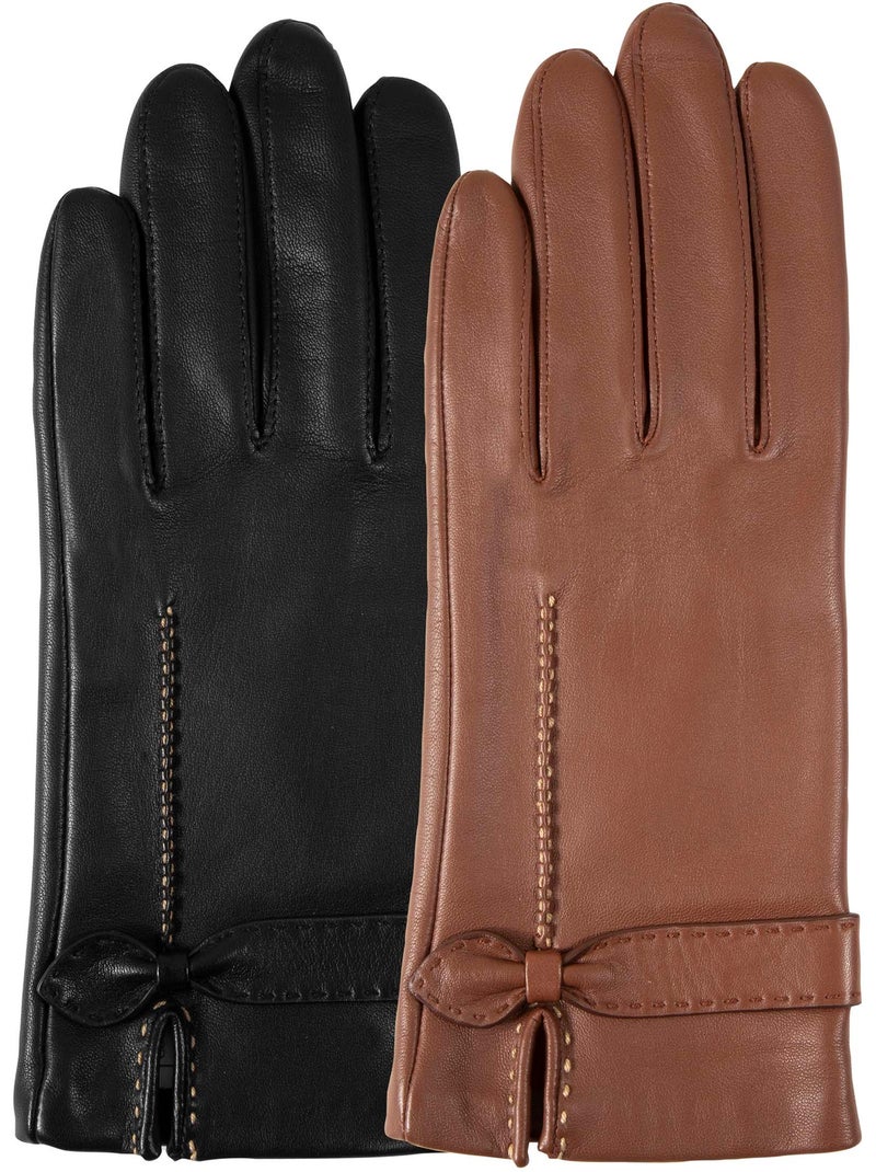 Guantes piel de cordero con lazo plano - forrado seda mujer isotoner Negro - Kiabi