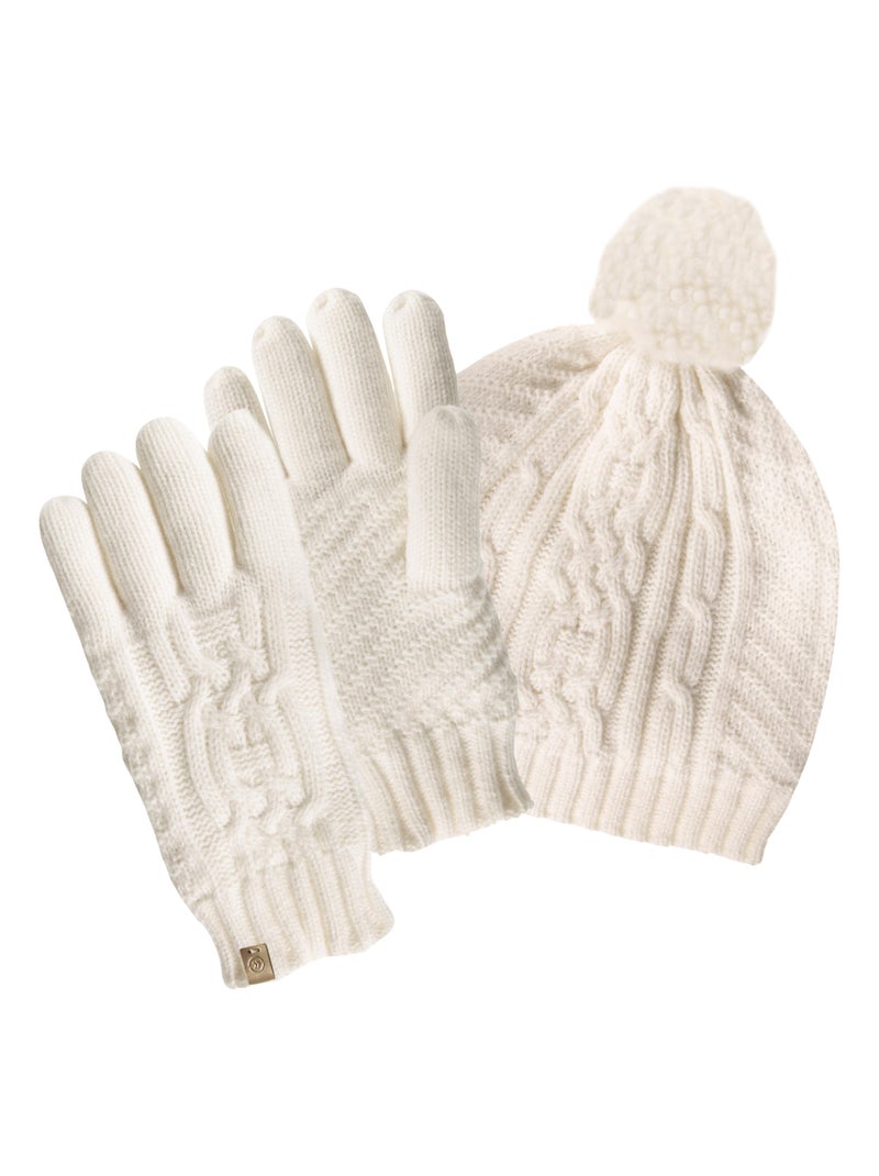 Guantes punto de cable - forro polar mujer Isotoner Blanco - Kiabi