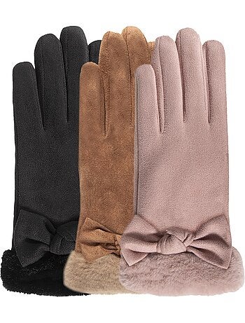 Guantes táctil, cálido, forrado de imitación de piel, talla única mujer isotoner
