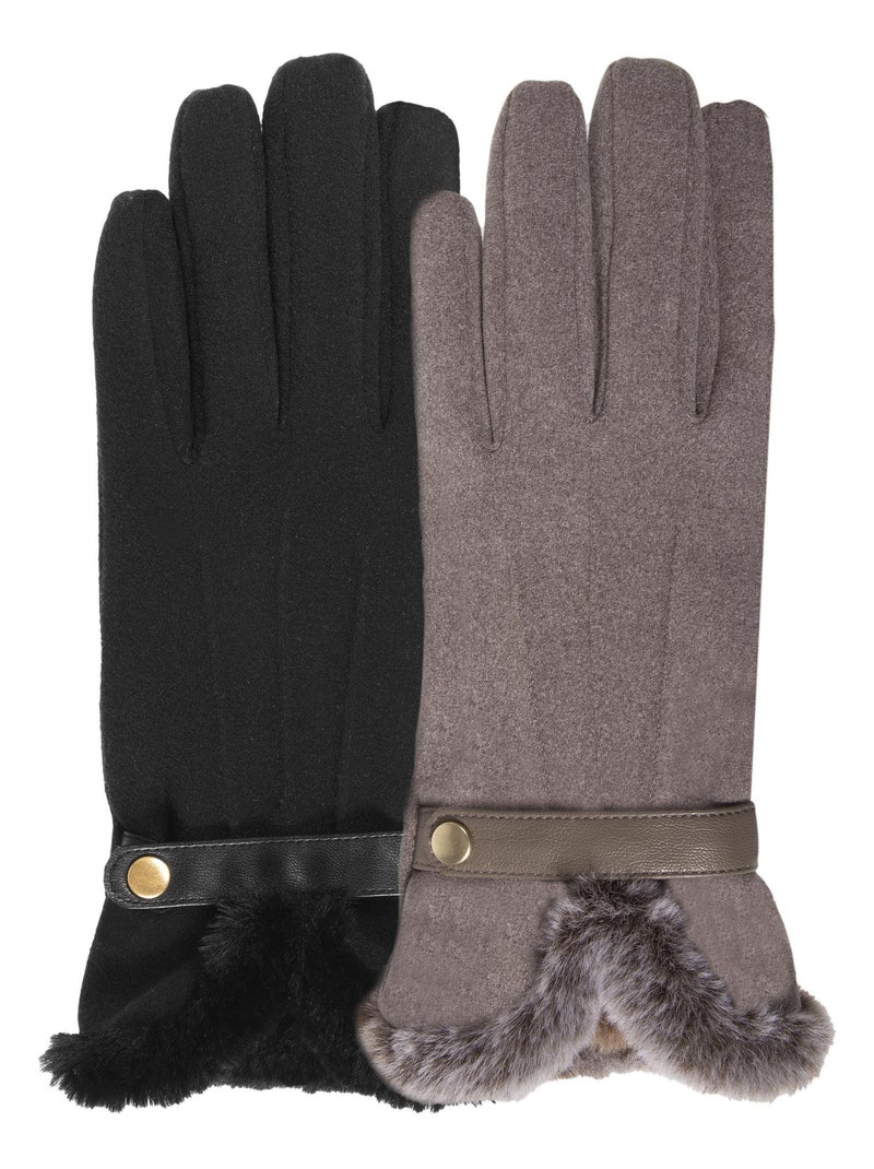 Guantes táctil, cálido, forrado de imitación de piel, talla única mujer Isotoner Negro - Kiabi