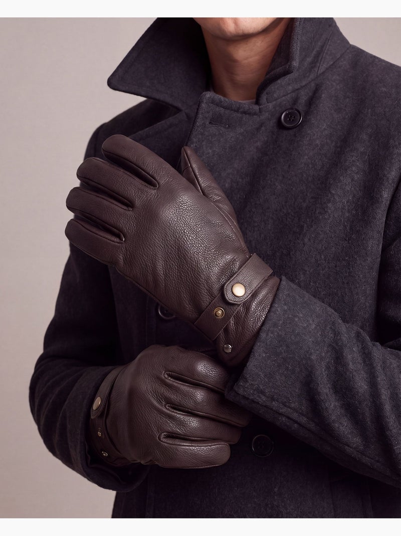 Guantes táctil, en cuero de cabra con forro de imitación de micropiel hombre Marrón - Kiabi