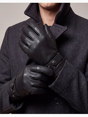 Guantes táctil, en cuero de cabra con forro de imitación de micropiel hombre