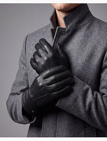 Guantes táctil, en cuero de cabra con forro de imitación de micropiel hombre