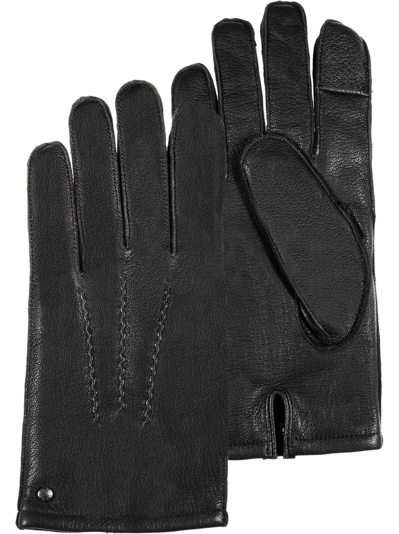 Guantes táctil, en cuero de cabra con forro de imitación de micropiel hombre Negro - Kiabi