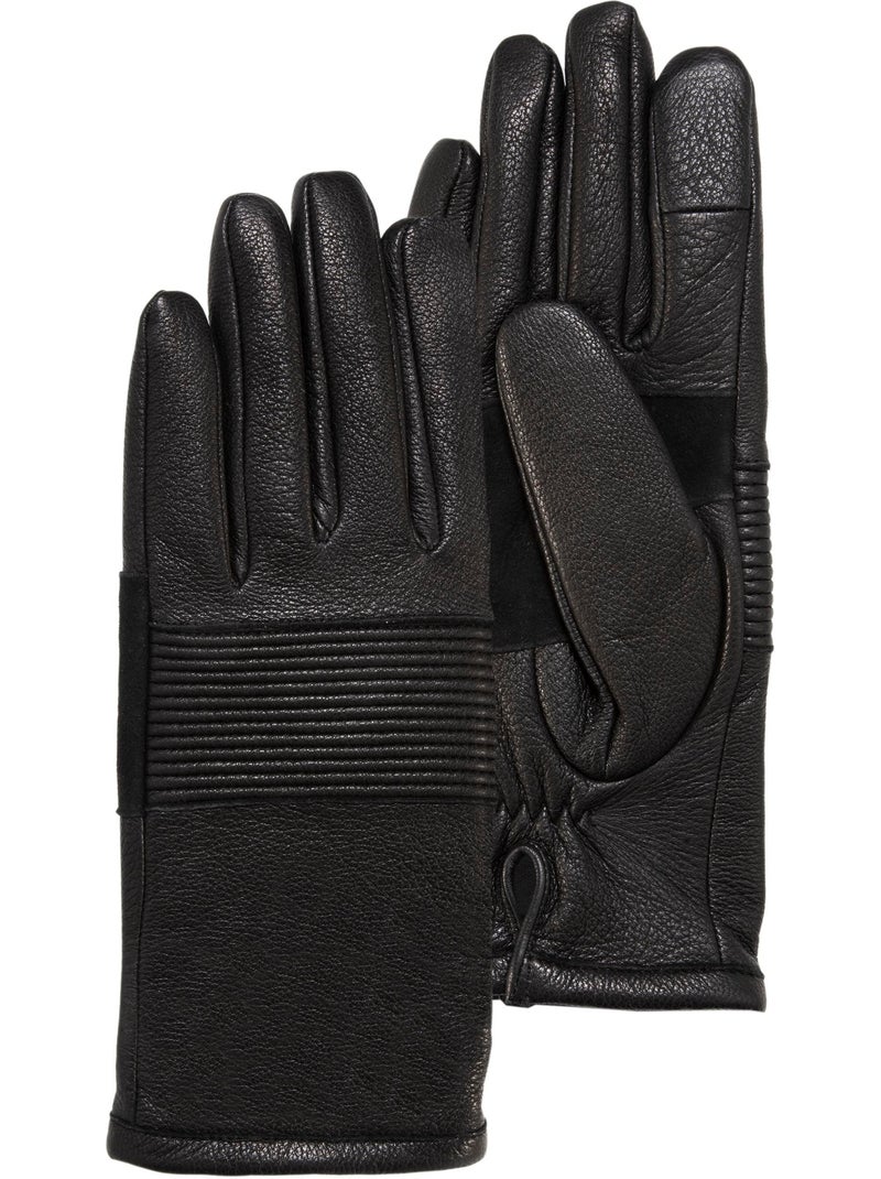 Guantes táctil, en cuero de cabra con forro de imitación de micropiel mujer isotoner Negro - Kiabi