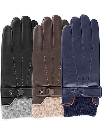 Guantes táctiles, de cuero de cordero de grano completo, con forro polar hombre isotoner