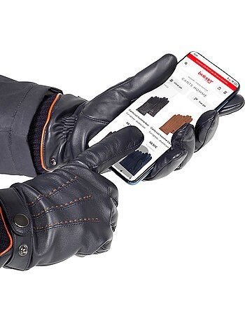 Guantes táctiles, de cuero de cordero de grano completo, con forro polar hombre isotoner