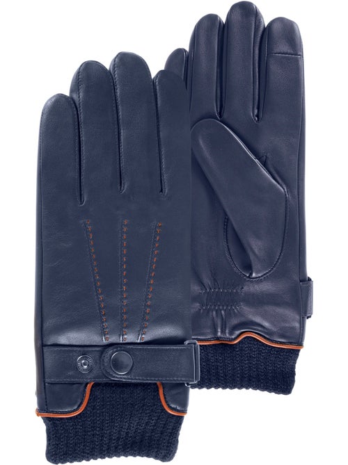 Guantes táctiles, de cuero de cordero de grano completo, con forro polar hombre isotoner - Kiabi