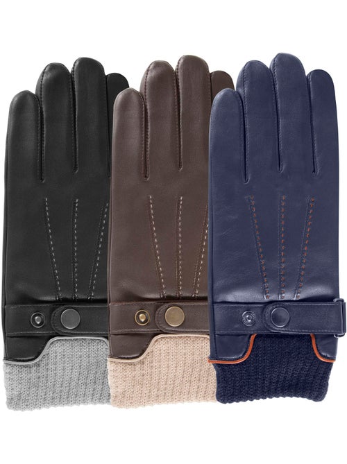 Guantes táctiles, de cuero de cordero de grano completo, con forro polar hombre isotoner - Kiabi