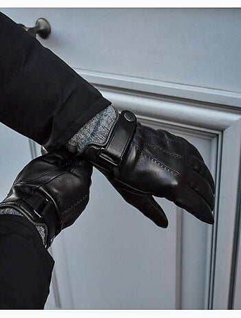 Guantes táctiles, de cuero de cordero de grano completo, con forro polar hombre