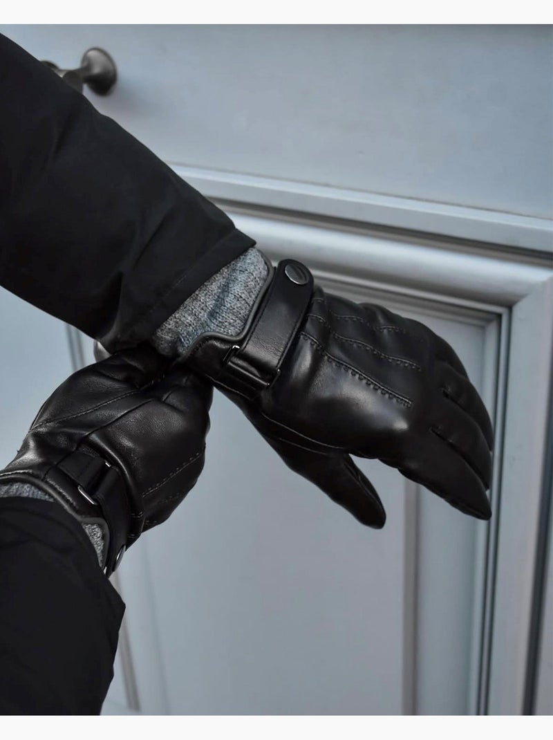 Guantes táctiles, de cuero de cordero de grano completo, con forro polar hombre Negro - Kiabi