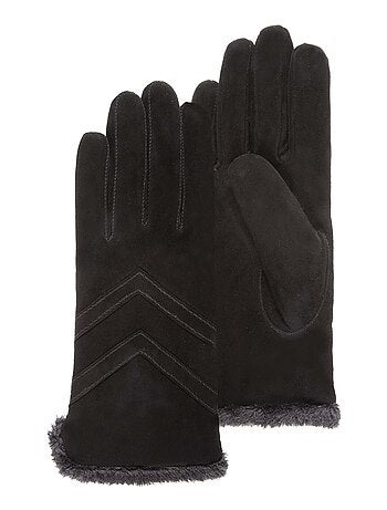 Guantes Tactiles en cuero de cabra ante - forrados con micro piel mujer Isotoner