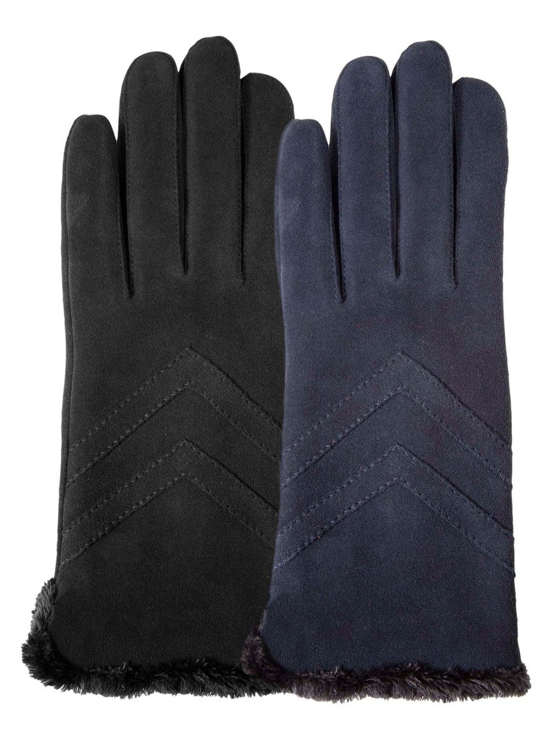 Guantes Tactiles en cuero de cabra ante - forrados con micro piel mujer Isotoner Negro - Kiabi