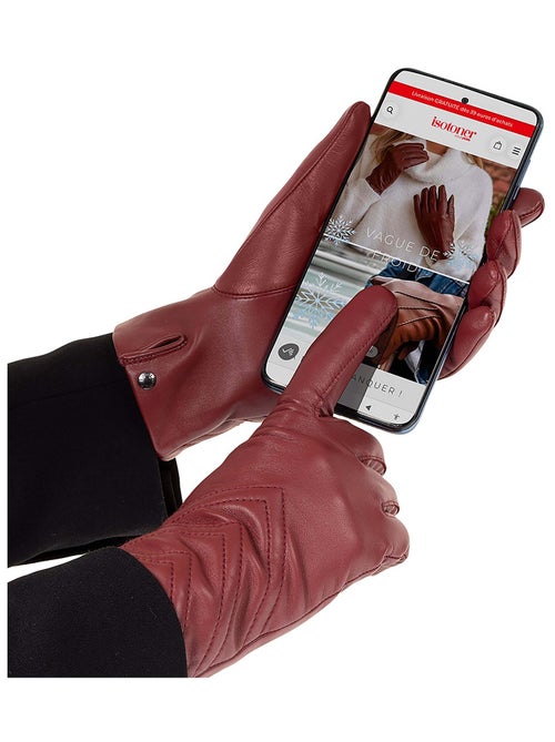 Guantes Tactiles en cuero de cabra ante - forrados con micro piel mujer Isotoner - Kiabi