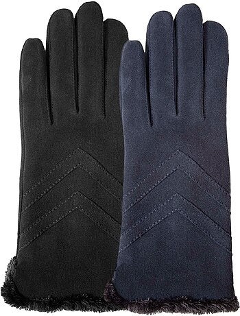 Guantes tactiles en cuero de cabra ante - forrados con micro piel mujer