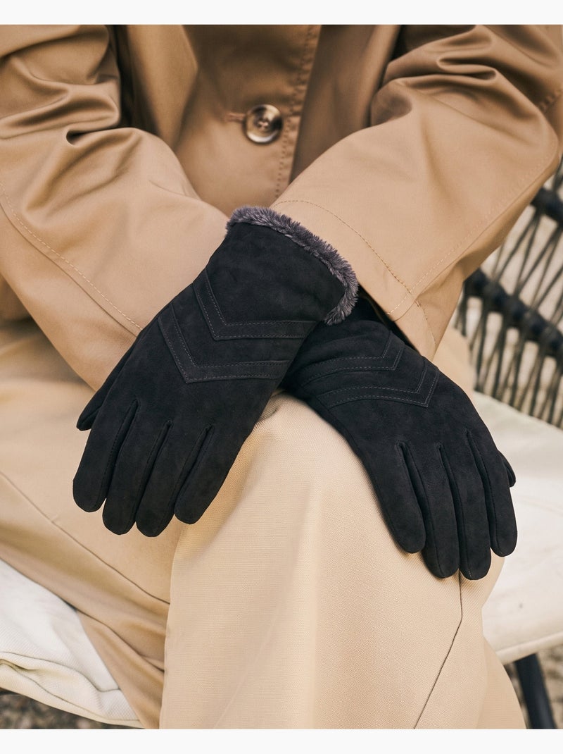 Guantes tactiles en cuero de cabra ante - forrados con micro piel mujer Negro - Kiabi