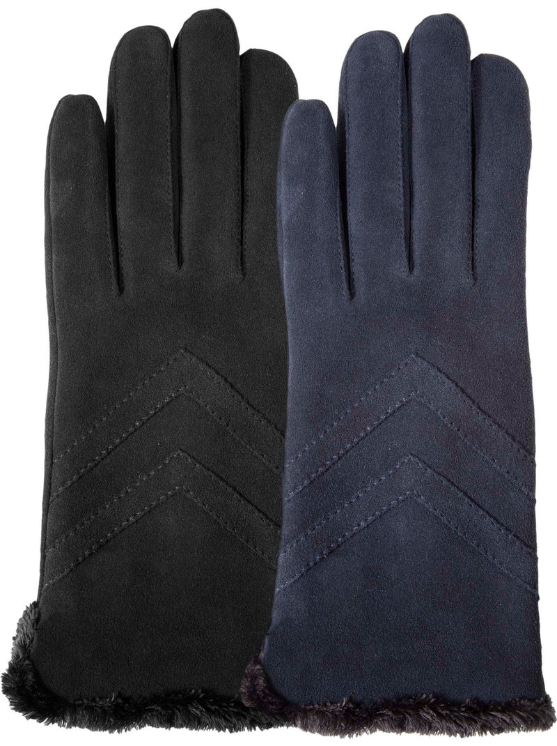 Guantes tactiles en cuero de cabra ante - forrados con micro piel mujer Negro - Kiabi