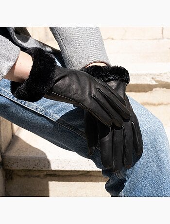 Guantes tactiles en piel de cordero plena flor - forrado cálido mujer isotoner