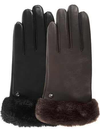 Guantes tactiles en piel de cordero plena flor - forrado cálido mujer isotoner