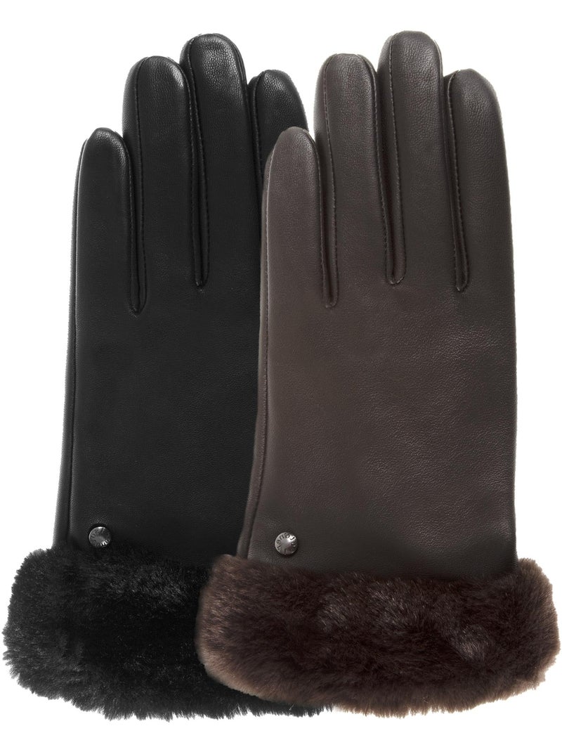 Guantes tactiles en piel de cordero plena flor - forrado cálido mujer isotoner Negro - Kiabi