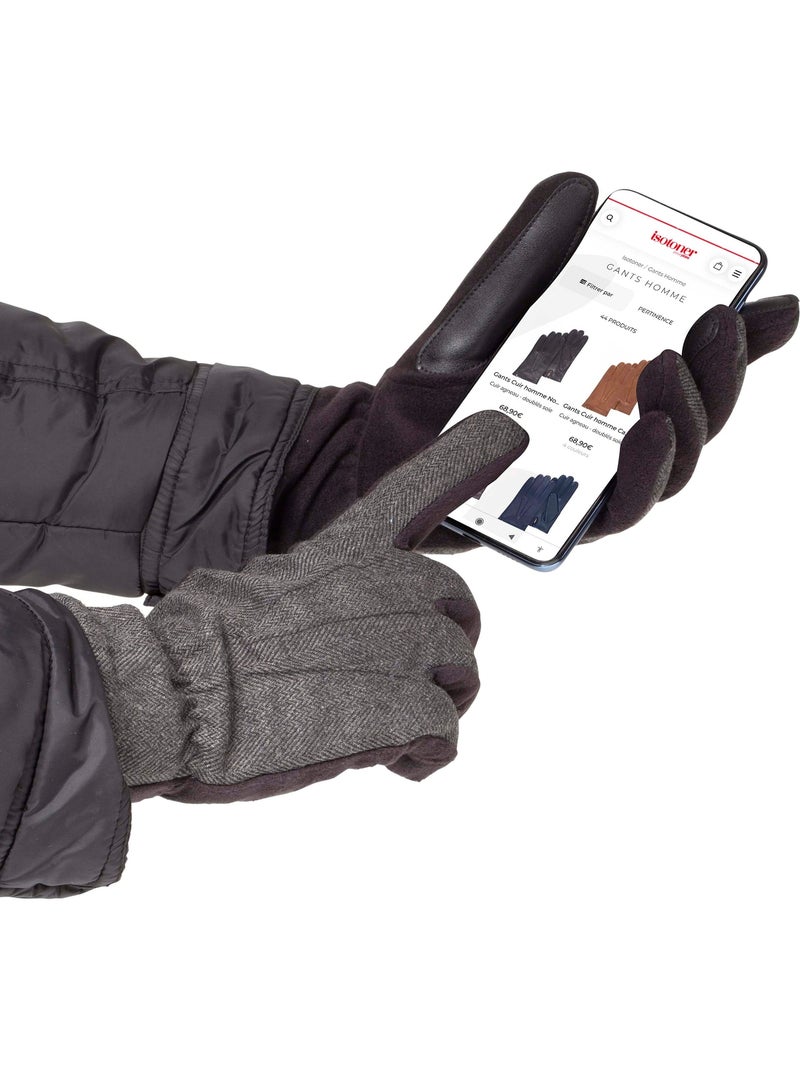 Guantes tejido bimaterial/tejido polar táctil - forro flexible hombre isotoner Gris gris - Kiabi