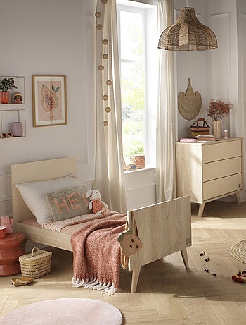 Guardería convertible Mélinée, cama convertible 140x70 y cambiador de 3 cajones - Roble - SAUTHON