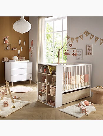 Guardería evolutiva Paloma, cama evolutiva de 120x60 y cambiador de 3 cajones - Roble - SAUTHON