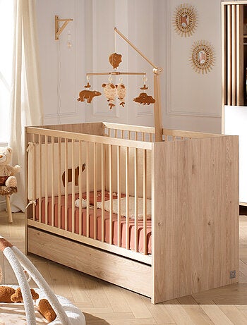Guardería Tokyo completa, cama 120x60cm y cómoda Claustra - Chêne - SAUTHON