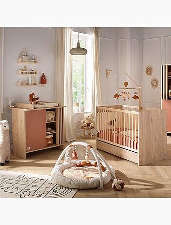 Guardería Tokyo completa, cama 120x60cm y cómoda Claustra - Chêne - SAUTHON