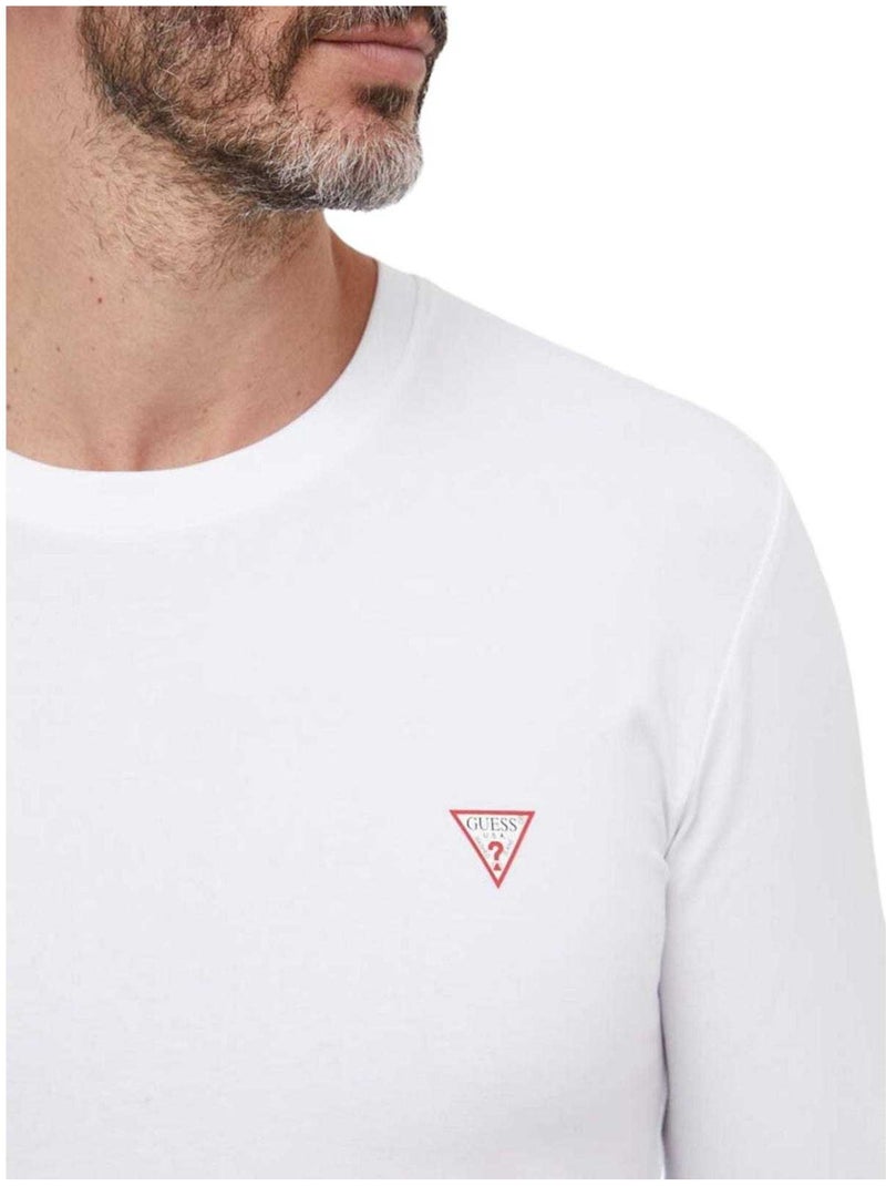 Guess - Camiseta Diseño Logotipo Triangular de Manga Larga para Hombre Blanco - Kiabi