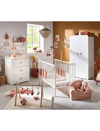 Habitación completa para bebé Basic, cama de 120 x 60 con barandillas, cómoda con - BABYPRICE