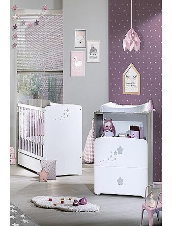 Habitación doble con cama, cómoda y hornacina de madera - BABYPRICE