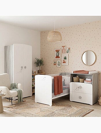 Habitación doble con cama, cómoda y hornacina de madera - BABYPRICE
