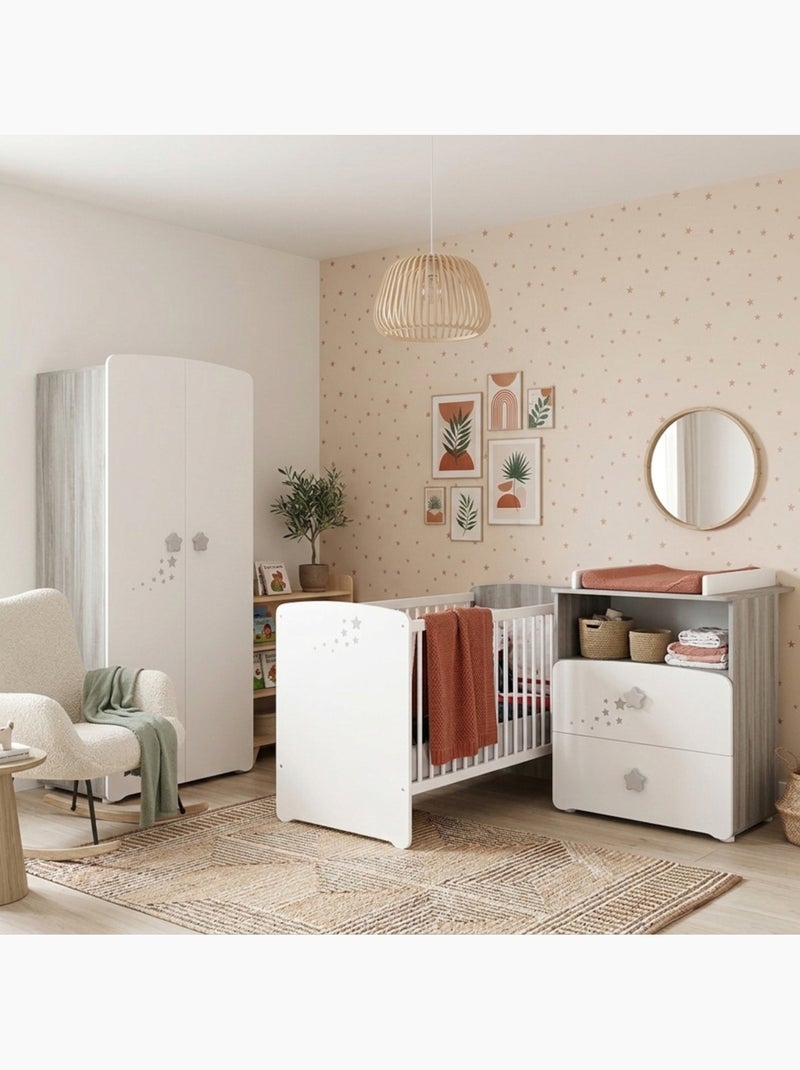 Habitación doble con cama, cómoda y hornacina de madera - BABYPRICE Blanco - Kiabi