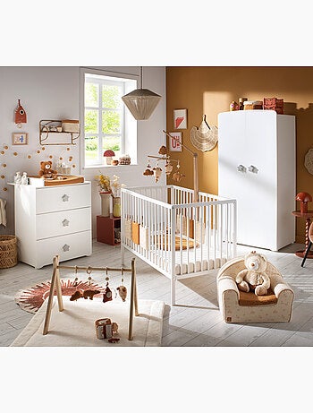 Habitación completa para bebé Basic, cama de 120 x 60 con barandillas, cómoda con - BABYPRICE