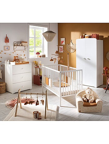 Habitación completa para bebé Basic, cama de 120 x 60 con barandillas, cómoda con - BABYPRICE